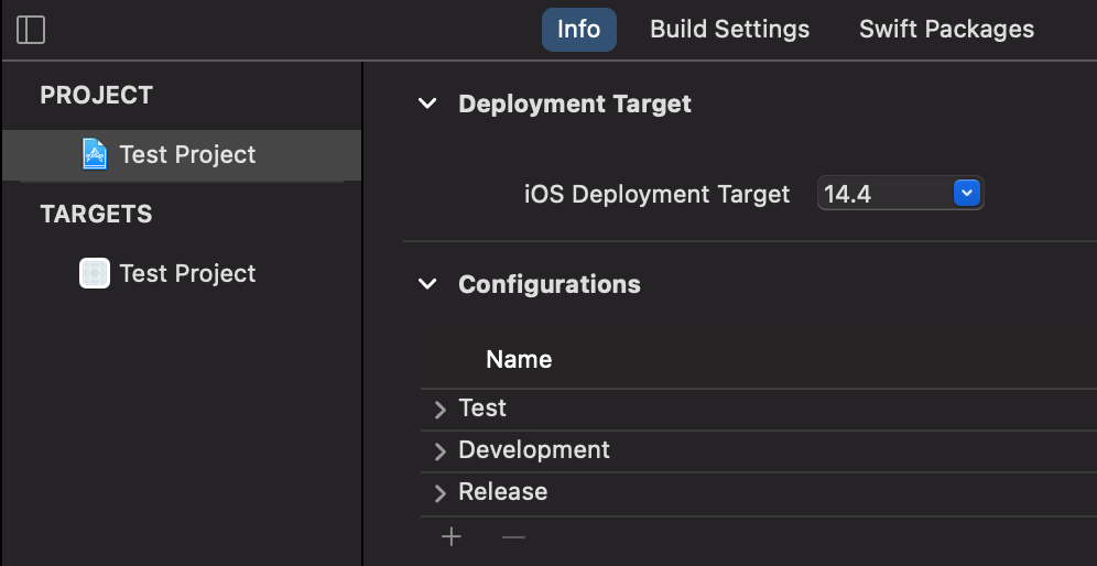 Xcode project build configurations