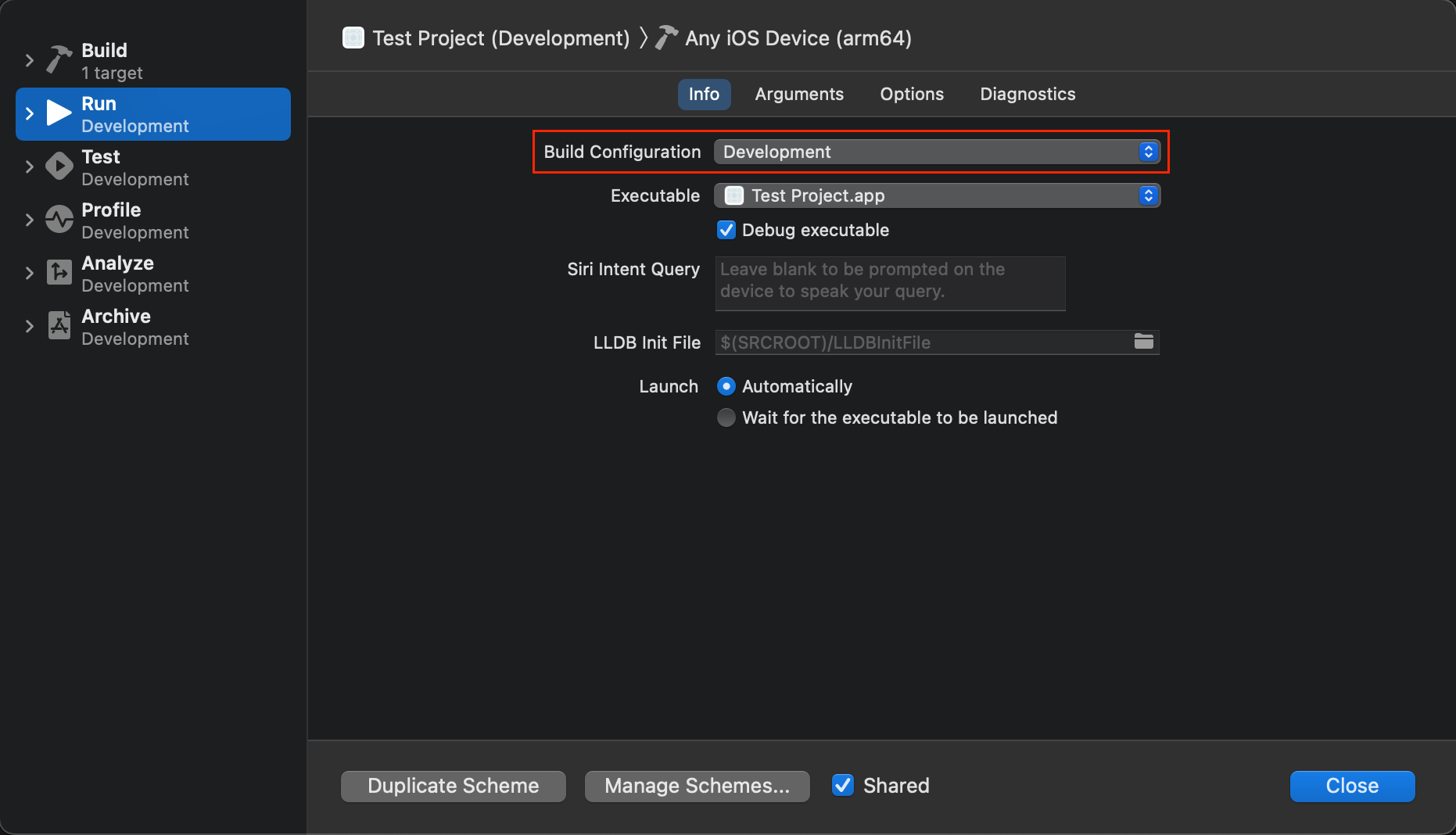 Xcode Edit Build Scheme