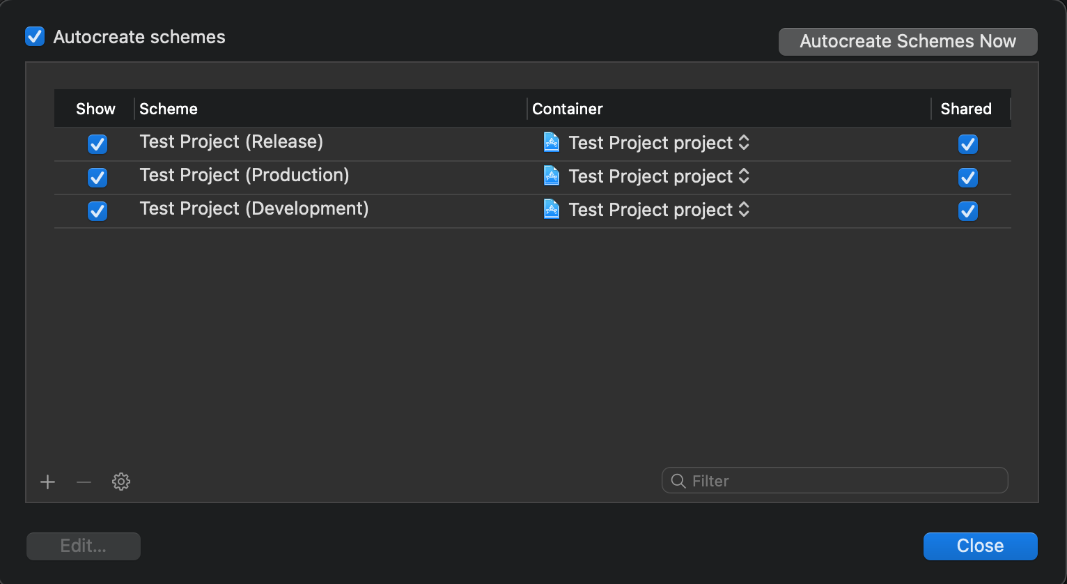 Xcode Manage Build Schemes