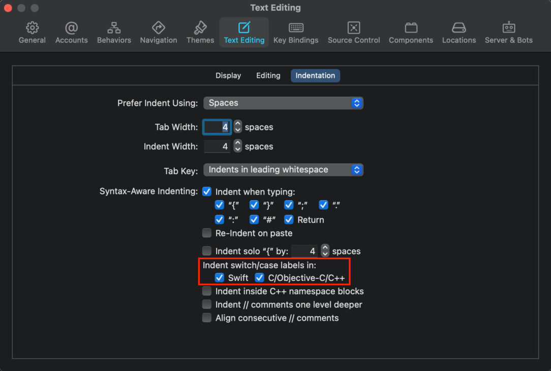 Automatically Indent Switch Statement Cases in Xcode - Carver Code